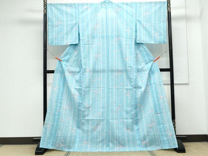 平和屋着物＊夏物　小紋　絽　雪芝舞花文　洗える着物　CABK9260th