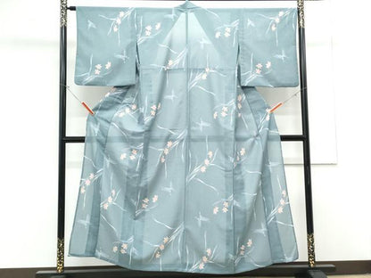平和屋着物＊夏物　小紋　絽縮緬　花蝶文　洗える着物　CABK9271th
