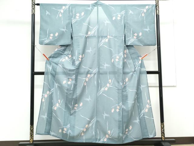 平和屋着物＊夏物　小紋　絽縮緬　花蝶文　洗える着物　CABK9271th