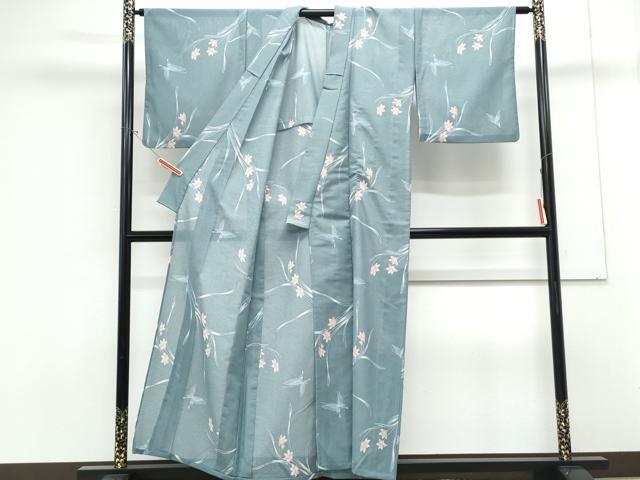 平和屋着物＊夏物　小紋　絽縮緬　花蝶文　洗える着物　CABK9271th