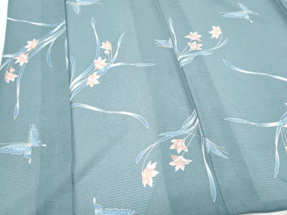 平和屋着物＊夏物　小紋　絽縮緬　花蝶文　洗える着物　CABK9271th