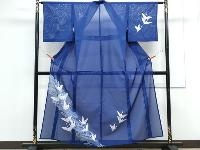 平和屋着物＊夏物　訪問着　絽　流水飛鶴文　金彩　洗える着物　CABK9273th