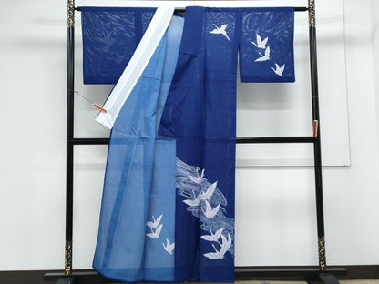 平和屋着物＊夏物　訪問着　絽　流水飛鶴文　金彩　洗える着物　CABK9273th