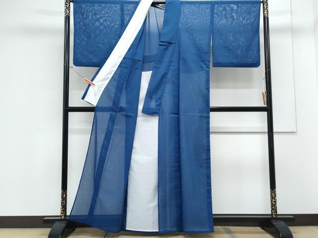 平和屋着物＊夏物　色無地　絽　流水紋紗　瑠璃紺色　洗える着物　CABK9284th