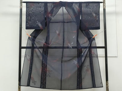 平和屋着物＊夏物　小紋　紗　草花文　銀彩　正絹　逸品　CABK9296th