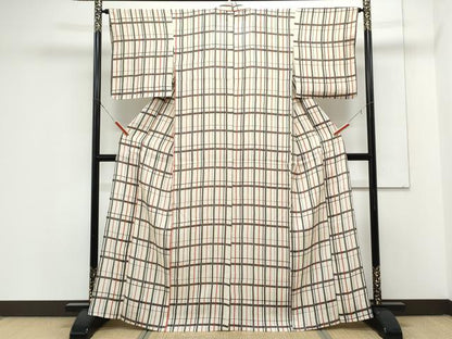平和屋着物＊夏物　小紋　絽　格子文　正絹　逸品　CABK9298th