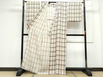 平和屋着物＊夏物　小紋　絽　格子文　正絹　逸品　CABK9298th