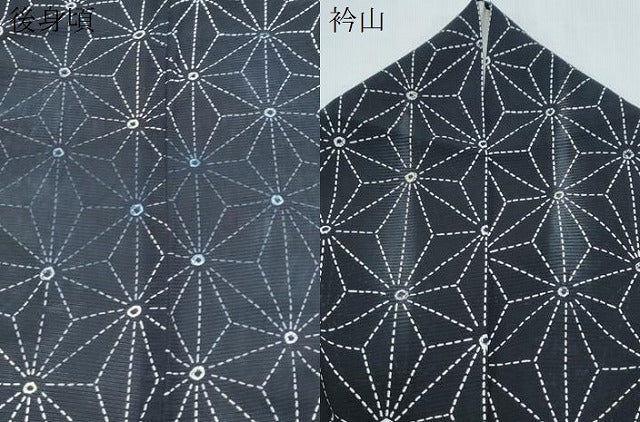 平和屋着物＊夏物　小紋　絽　絞り　麻の葉文様　黒地　高島屋扱い　正絹　逸品　CABK9302th