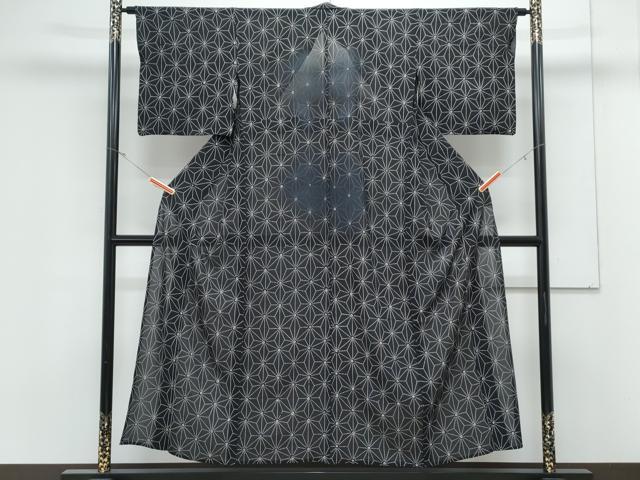 平和屋着物＊夏物　小紋　絽　絞り　麻の葉文様　黒地　高島屋扱い　正絹　逸品　CABK9302th