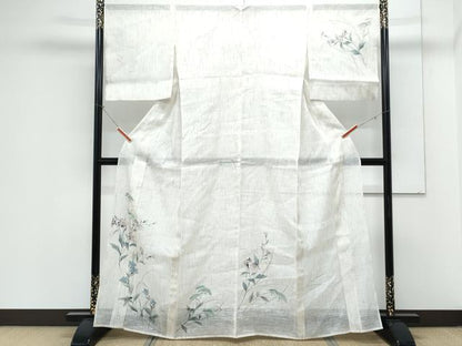 平和屋着物＊夏物　訪問着　紗紬　手描き　草花文　正絹　逸品　CABK9308th