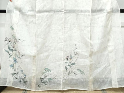 平和屋着物＊夏物　訪問着　紗紬　手描き　草花文　正絹　逸品　CABK9308th