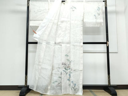 平和屋着物＊夏物　訪問着　紗紬　手描き　草花文　正絹　逸品　CABK9308th