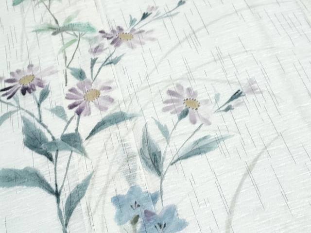 平和屋着物＊夏物　訪問着　紗紬　手描き　草花文　正絹　逸品　CABK9308th