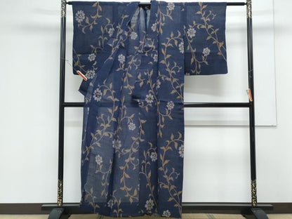 平和屋着物＊夏物　本場小千谷ちぢみ　草花文　麻　逸品　CABK9312th