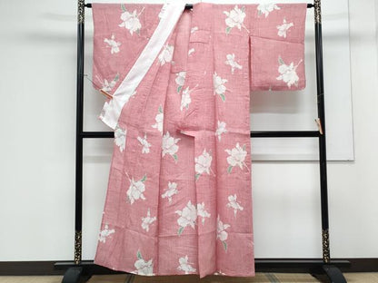 平和屋着物＊夏物　本場小千谷ちぢみ　草花文　麻　逸品　CABK9313th