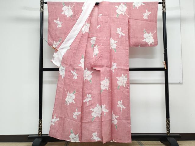 平和屋着物＊夏物　本場小千谷ちぢみ　草花文　麻　逸品　CABK9313th