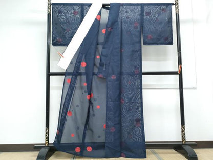 平和屋着物＊夏物　小紋　紗　大小あられ　洗える着物　CABK9322th