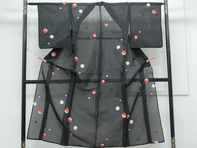 平和屋着物＊夏物　小紋　紗　大小あられ　黒地　金糸　正絹　逸品　CABK9333th