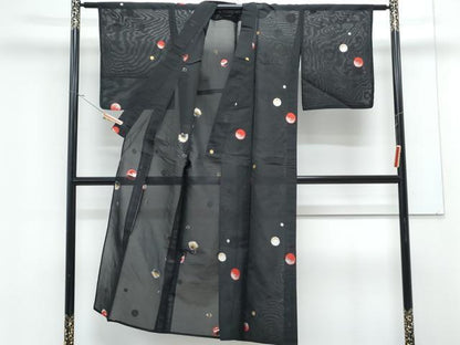 平和屋着物＊夏物　小紋　紗　大小あられ　黒地　金糸　正絹　逸品　CABK9333th