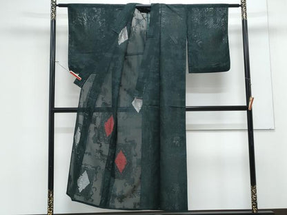 平和屋着物＊夏物　小紋　紗　菱吉祥文　銀糸　正絹　逸品　CABK9335th