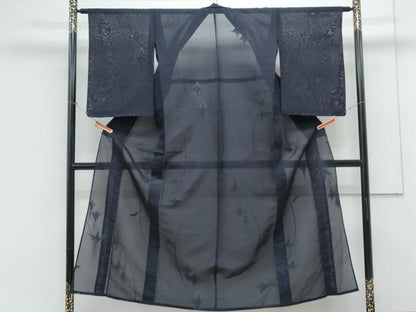 平和屋着物＊夏物　小紋　紗　百合　銀糸　正絹　逸品　CABK9336th