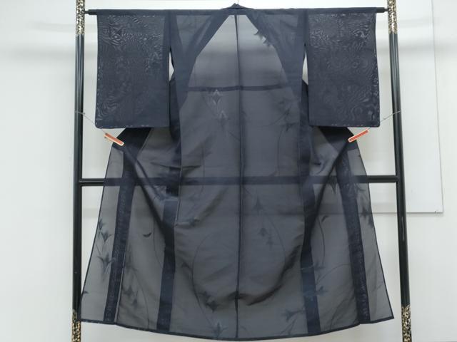 平和屋着物＊夏物　小紋　紗　百合　銀糸　正絹　逸品　CABK9336th