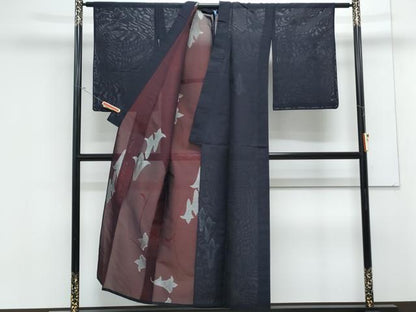 平和屋着物＊夏物　小紋　紗　百合　銀糸　正絹　逸品　CABK9336th
