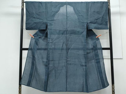 平和屋着物＊夏物　本場小千谷ちぢみ　御召御納戸色　西武百貨店扱い　麻　逸品　CABK9337th