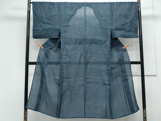 平和屋着物＊夏物　本場小千谷ちぢみ　御召御納戸色　西武百貨店扱い　麻　逸品　CABK9337th