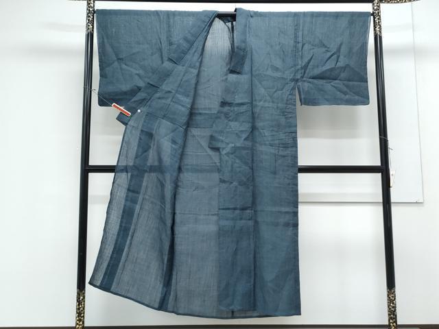 平和屋着物＊夏物　本場小千谷ちぢみ　御召御納戸色　西武百貨店扱い　麻　逸品　CABK9337th