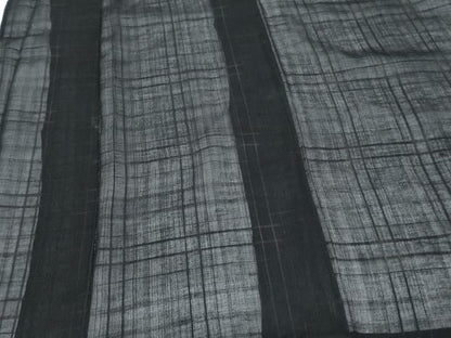 平和屋着物＊夏物　紗紬　格子文　黒地　正絹　逸品　CABK9342th