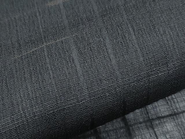 平和屋着物＊夏物　紗紬　格子文　黒地　正絹　逸品　CABK9342th