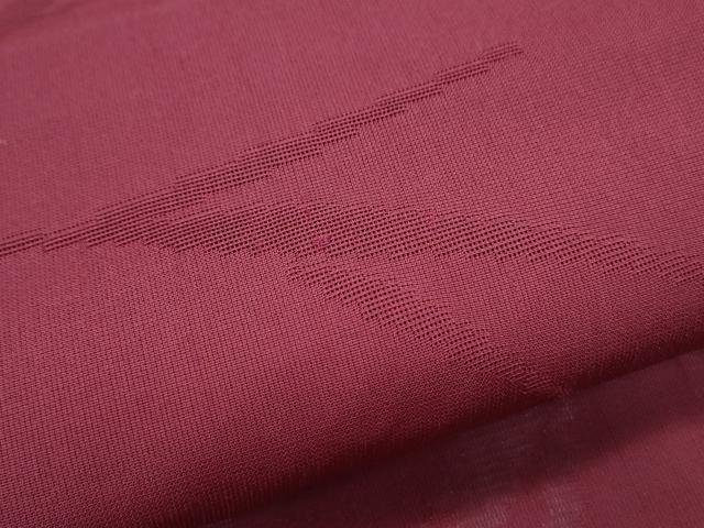 平和屋着物＊夏物　色無地　笹紋紗　濃紅色　正絹　逸品　CABK9345th