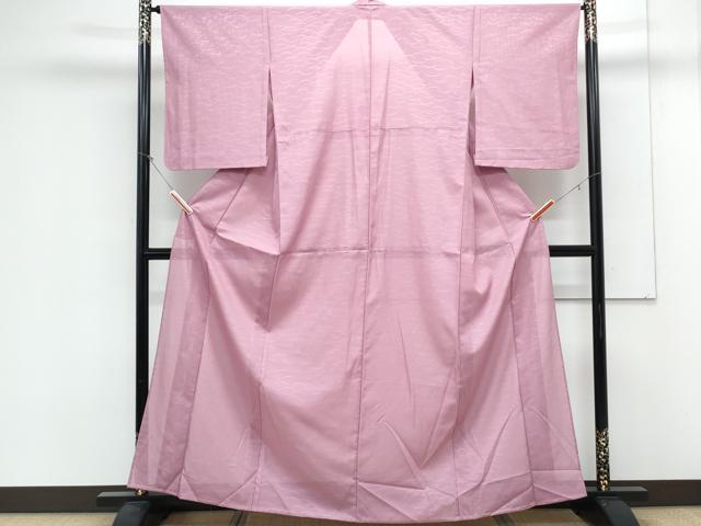 平和屋着物＊夏物　小紋　絽　芝草文　薄紅梅色　洗える着物　CABK9346th