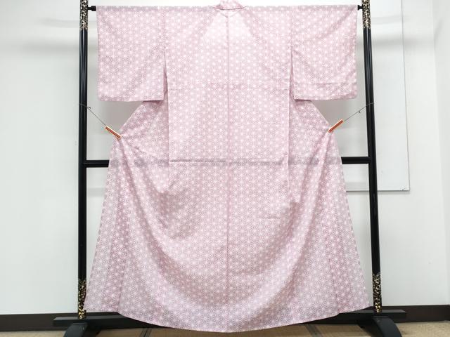 平和屋着物＊夏物　小紋　絽　麻の葉文様　洗える着物　CABK9348th