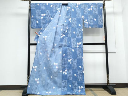 平和屋着物＊夏物　小紋　紗　渦巻き舞花文　洗える着物　CABK9356th