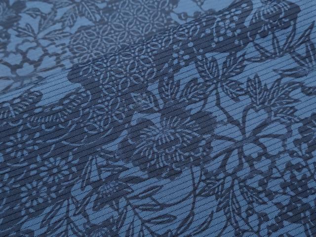 平和屋着物＊夏物　小紋　絽　藍　型染め　草花文　正絹　逸品　CABK9380th