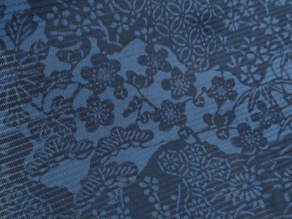 平和屋着物＊夏物　小紋　絽　藍　型染め　草花文　正絹　逸品　CABK9380th