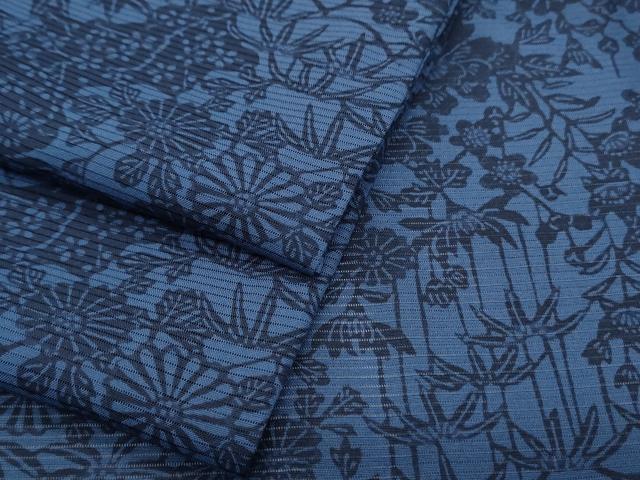 平和屋着物＊夏物　小紋　絽　藍　型染め　草花文　正絹　逸品　CABK9380th