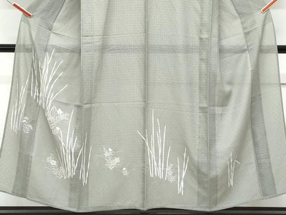 平和屋着物＊夏物　訪問着　籬紋紗　草花文　銀彩　正絹　逸品　CABK9381th