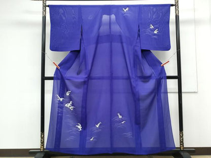平和屋着物＊夏物　訪問着　絽　立波文　銀彩　正絹　逸品　CABK9383th