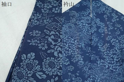 平和屋着物＊夏物　訪問着　絽　藍　型染め　吉祥草花文　正絹　逸品　CABK9384th