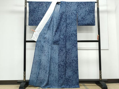 平和屋着物＊夏物　訪問着　絽　藍　型染め　吉祥草花文　正絹　逸品　CABK9384th