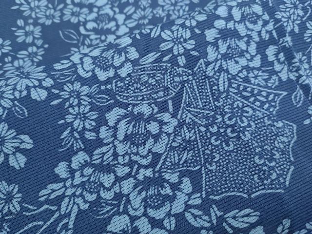 平和屋着物＊夏物　訪問着　絽　藍　型染め　吉祥草花文　正絹　逸品　CABK9384th