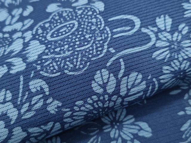 平和屋着物＊夏物　訪問着　絽　藍　型染め　吉祥草花文　正絹　逸品　CABK9384th