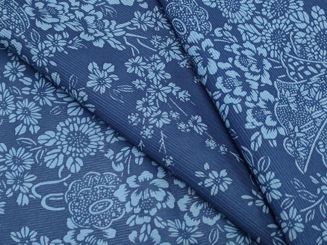 平和屋着物＊夏物　訪問着　絽　藍　型染め　吉祥草花文　正絹　逸品　CABK9384th