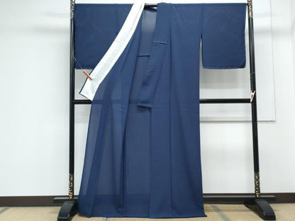 平和屋着物＊夏物　色無地　横山伸監修　絽縮緬　堅牢染め　鉄紺色　証紙付き　正絹　逸品　CABK9388th