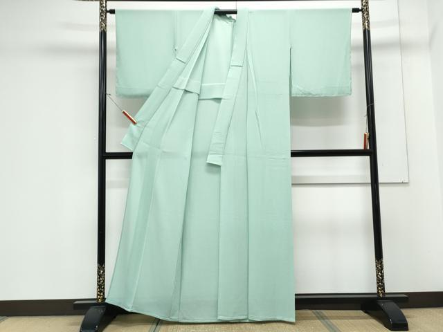 平和屋着物＊夏物　色無地　絽縮緬　青竹色　正絹　逸品　CABK9391th