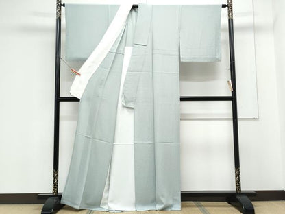 平和屋着物＊夏物　色無地　絽縮緬　藍白色　正絹　逸品　CABK9394th
