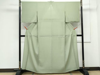 平和屋着物＊夏物　色無地　絽縮緬　山葵色　正絹　逸品　CABK9395th